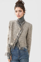 Tweed Jacket with Fringe - Beige