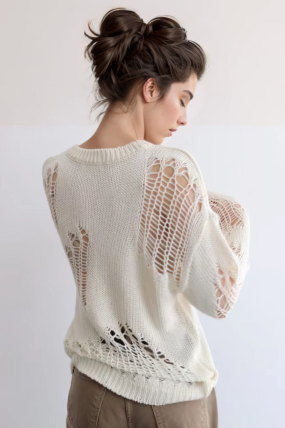 Pull en maille ajourée - Beige