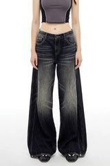 Weite Jeans mit verwaschenen Details - Grau