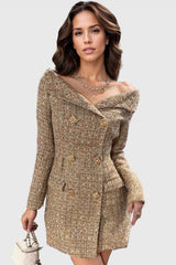 Tweed Double Breasted Dress - Gold