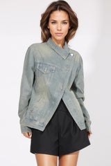 Jeansjacke mit unregelmäßigem Verschluss - Blau
