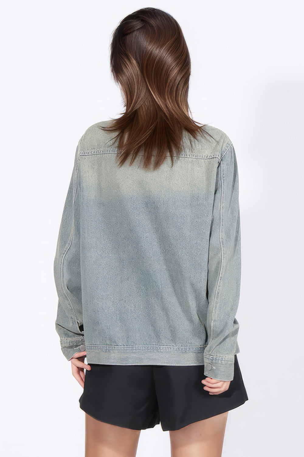 Jeansjacke mit unregelmäßigem Verschluss - Blau