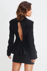 Sweetheart Neckline Blazer with Open Back - Black