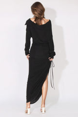 Ruched Long Sleeve Dress - Black