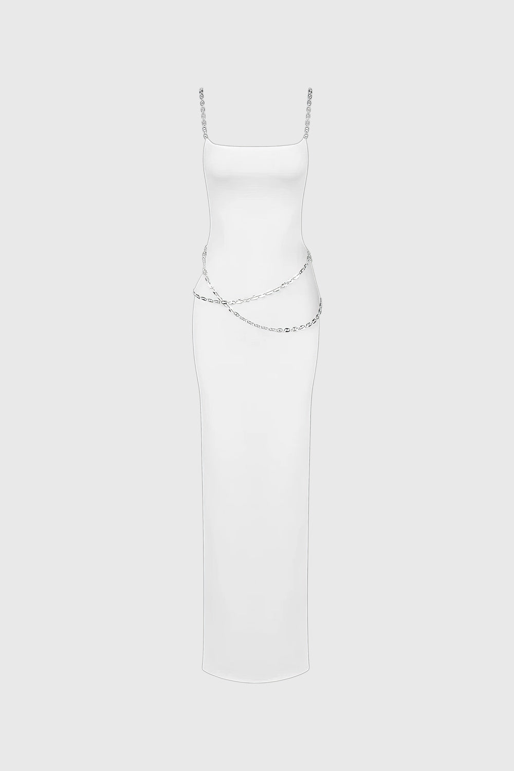 Fitted Midi Dress with Waist Chains - White