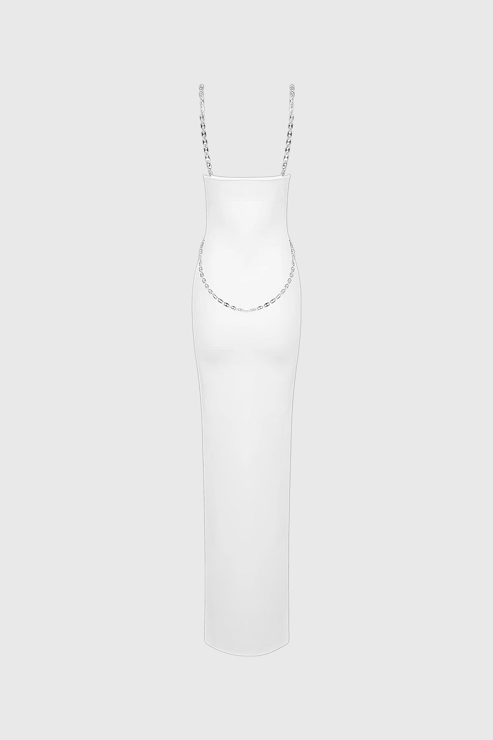 Fitted Midi Dress with Waist Chains - White