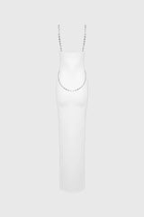 Fitted Midi Dress with Waist Chains - White