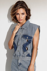 Jeansweste mit Spiralschnitten - Blau