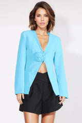 Ein-Knopf-Blazer mit Blume - Blau