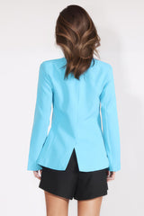 Ein-Knopf-Blazer mit Blume - Blau