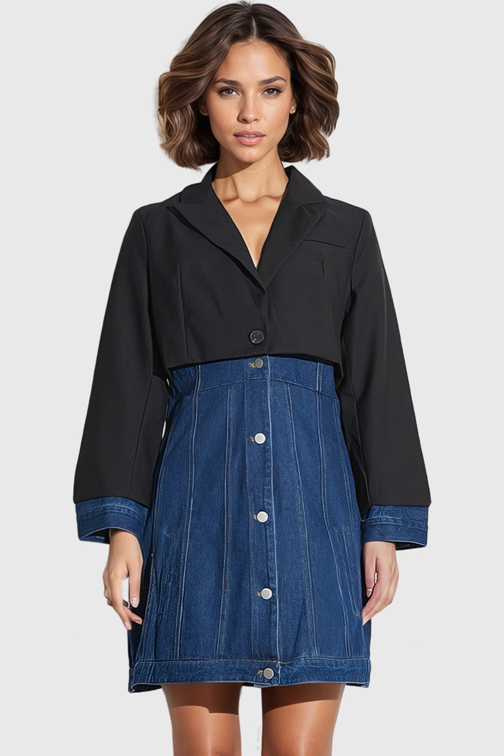 Robe courte en jean avec détails blazer - Bleu