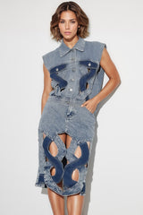 Jeansweste mit Spiralschnitten - Blau