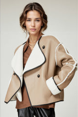 Zweireihige Jacke aus Lammfellimitat - Braun