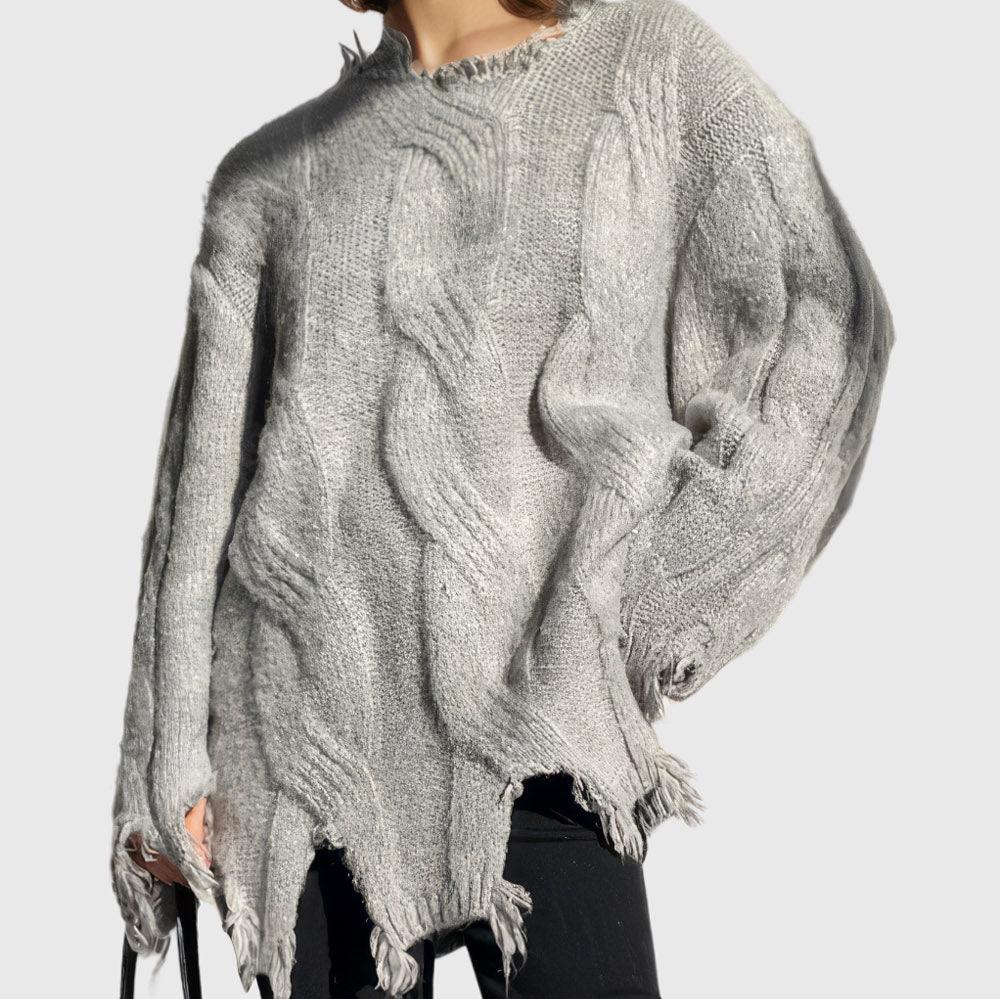 PULL EN MAILLE LONG AVEC DÉCHIRURES - Gris