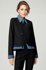 Blazer mit Jeansbesatz - Schwarz