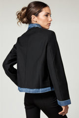 Blazer mit Jeansbesatz - Schwarz