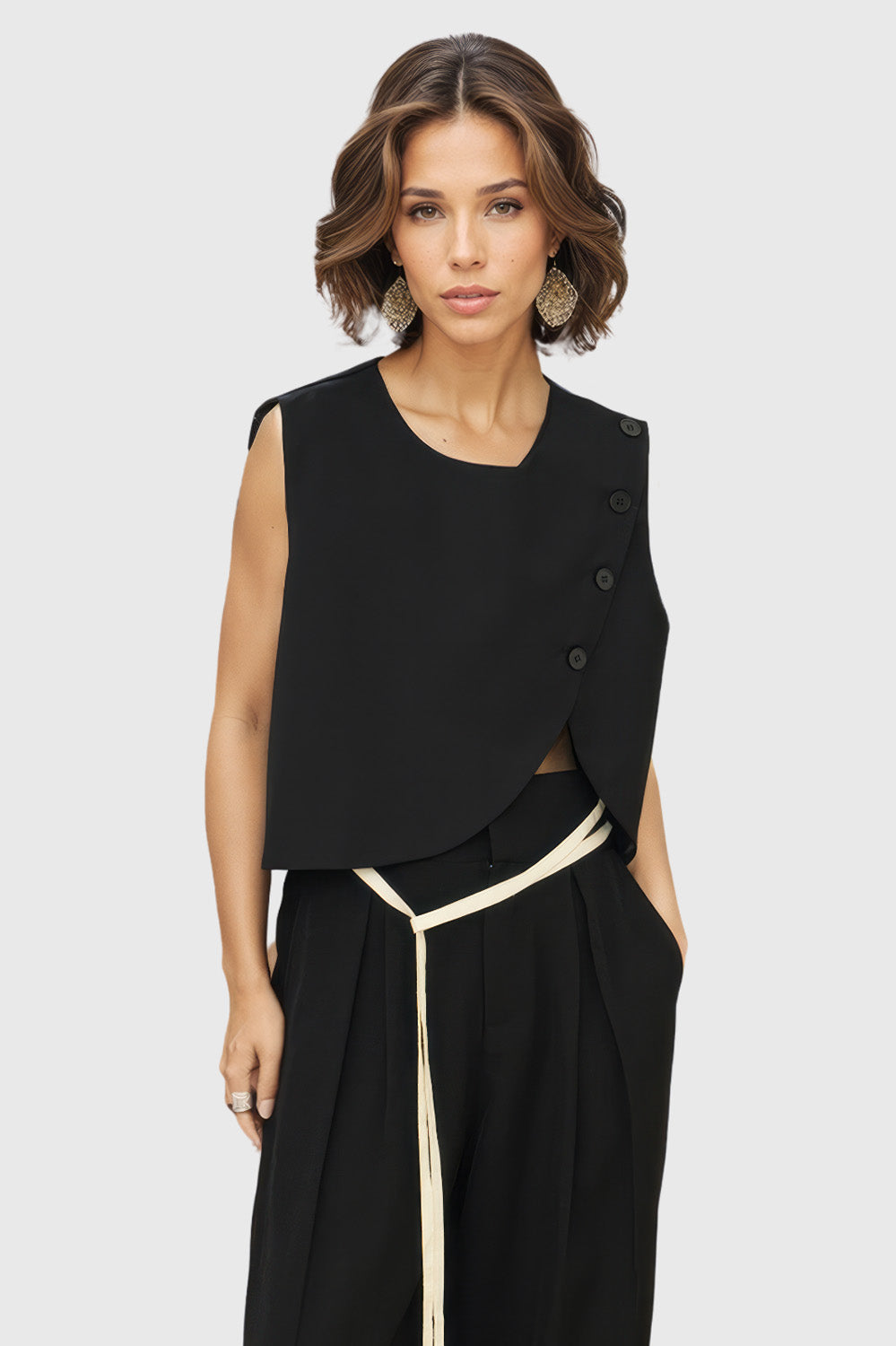 Gerade Weste mit unregelmäßigem Schnitt - Schwarz