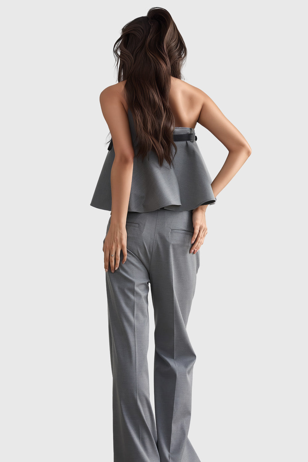 Versatile 2-Piece Set with Skirt and Trousers - Grey