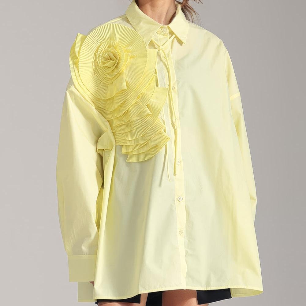 YELLow BUTTON-DOWN SHIRT with FLowER