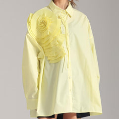 YELLow BUTTON-DOWN SHIRT with FLowER