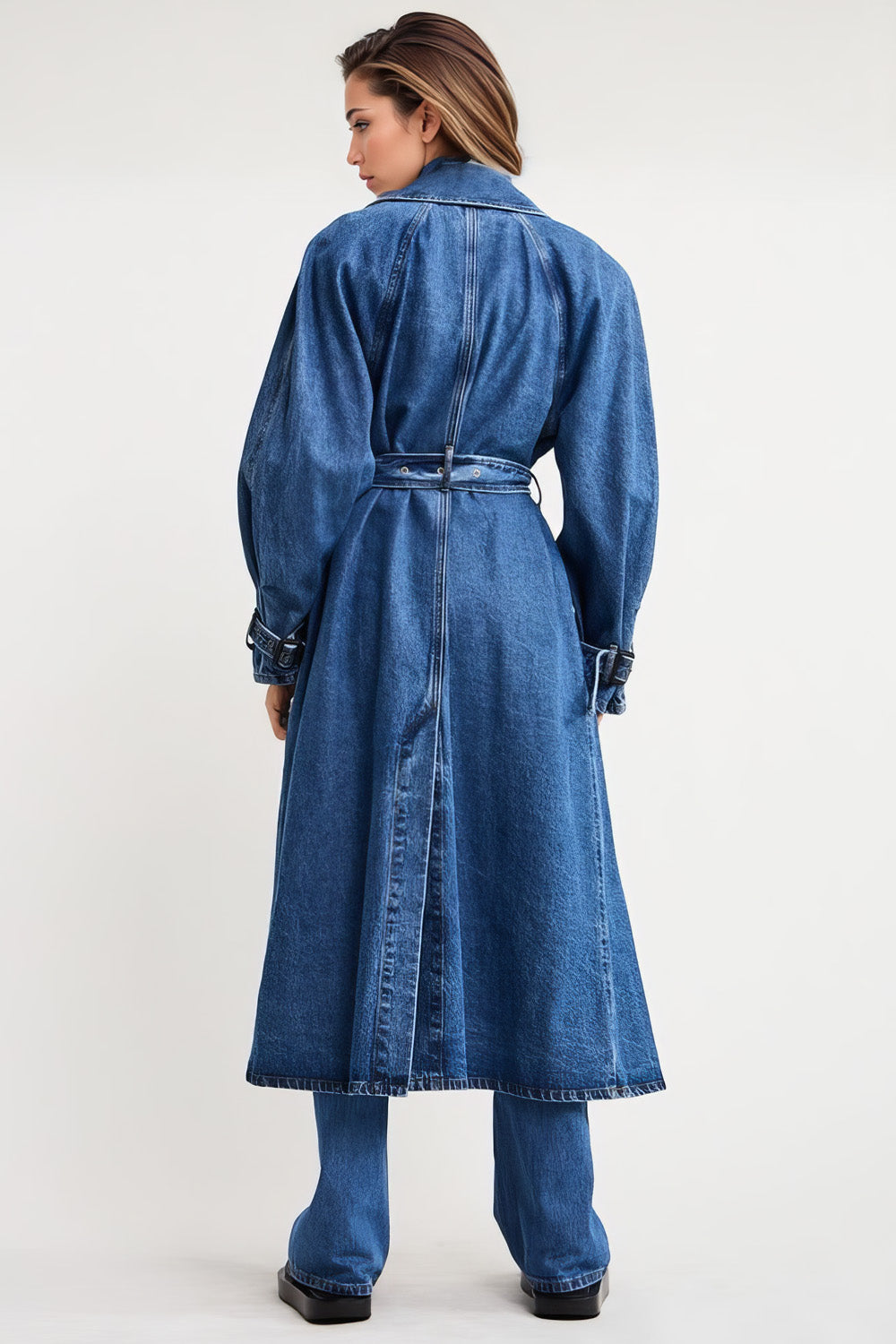 Denim-Trenchcoat mit Gürtel - Blau