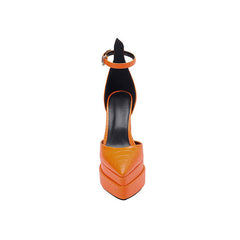 Trendy Pumps mit spitzer Zehenpartie und Plateausohle und klobigem Absatz in Kroko-Optik - Orange