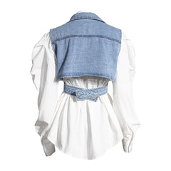 Trendy Crossover Wrap Lapel Collar Cropped Denim Vest