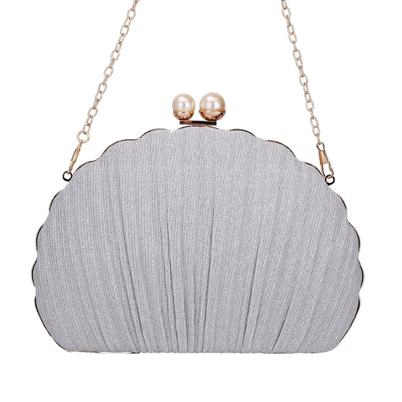 Trendy Scalloped Shell Pattern Pear Decor Ruched Clutch Bag - Silver