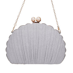 Trendy Geraffte Clutch mit Muschelmuster und Birnendekor - Silber