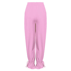 Trendy Solid Color Ankle Tie High Waist Wide Leg Pants