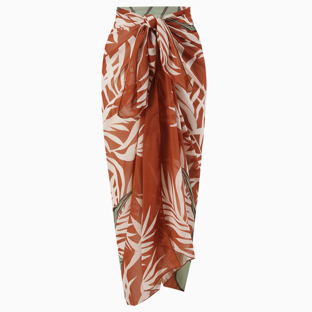 Maxi-Wickel-Sarong mit tropischem Print und hoher Taille, Chiffon, seitliche Fliege