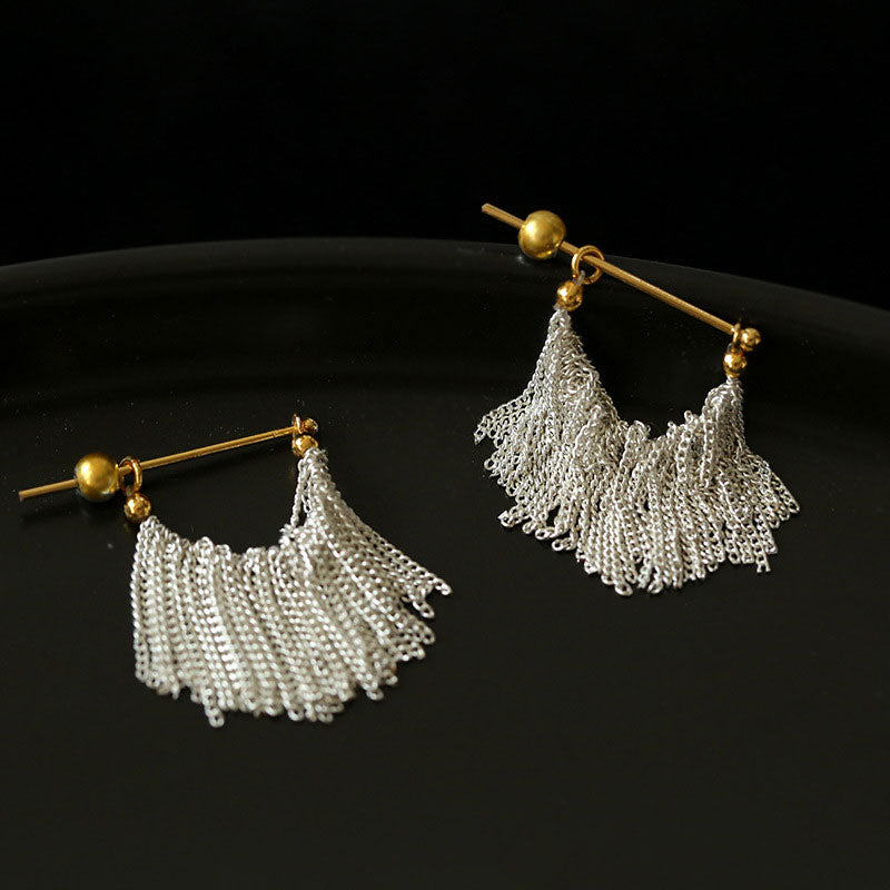 Two Tone 18K Gold Plated Sterling Silver Waterfall Fringe Earrings