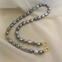 Two Tone Double Clasp Gray Baroque Freshwater Pearl Choker NeckLace