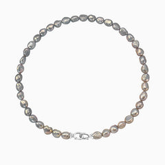 Two Tone Double Clasp Gray Baroque Freshwater Pearl Choker NeckLace