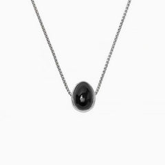 Two Tone Onyx Pebble Pendant Sterling Silver Plated Box Chain NeckLace