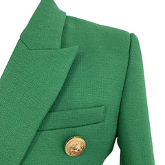 Vibrant Gold Button Detail Double Breasted Peak Lapel Tailored Linen Blazer