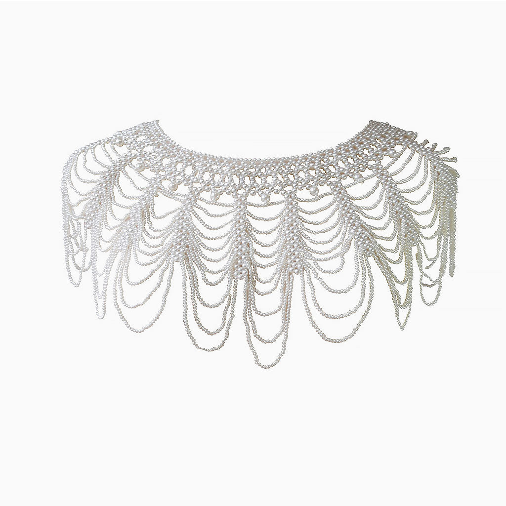 Chaîne de corps tissée à col bateau de style victorien avec perles d'imitation multicouches