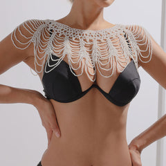 Chaîne de corps tissée à col bateau de style victorien avec perles d'imitation multicouches