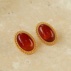 Vintage 18K Gold Plated Red Onyx Sterling Silver Twist Stud Earrings