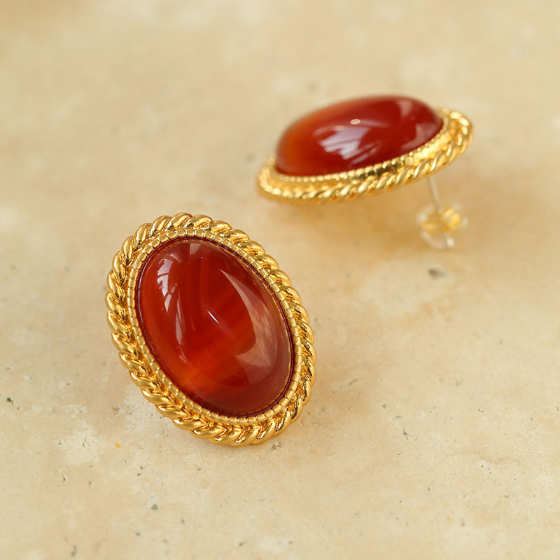 Vintage 18K Gold Plated Red Onyx Sterling Silver Twist Stud Earrings