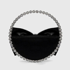 Vintage Kristall Verzierte Schleife Halbrunde Samt Clutch Tasche - Schwarz