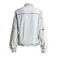 Vintage Distressed Ripped Detail Button-Down Acid Wash Jeansjacke