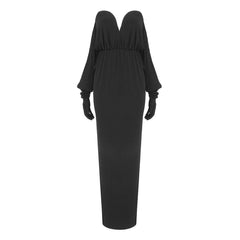 Vintage Drapiertes tiefes herzförmiges Ausschnitt trägerloses Maxi-Abendkleid mit Handschuhärmeln