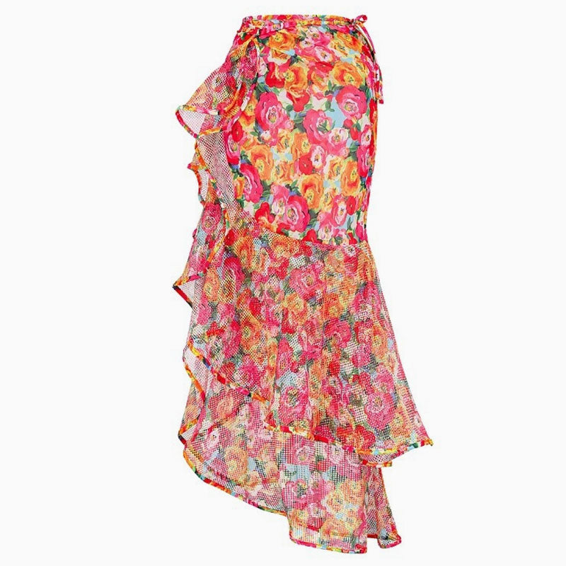 Sarong cache-cœur vintage à volants et taille haute en mousseline de soie avec nœud papillon
