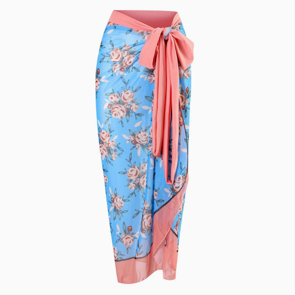 Sarong cache-cœur en mousseline de soie à imprimé floral vintage taille haute avec nœud papillon