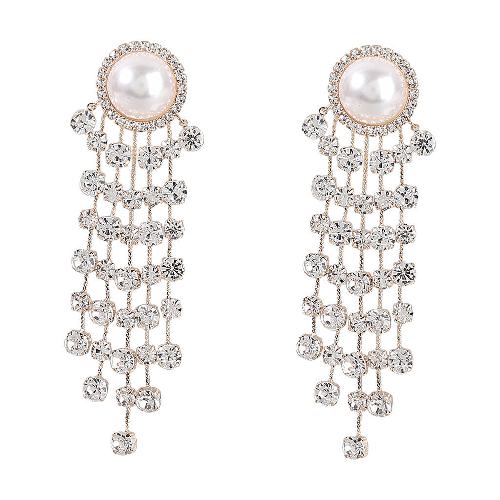 Vintage Pearl Crystal Embellished Chandelier Earrings - Gold