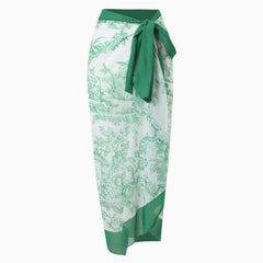 Sarong cache-cœur taille haute en mousseline de soie à imprimé vintage avec nœud papillon sur le côté