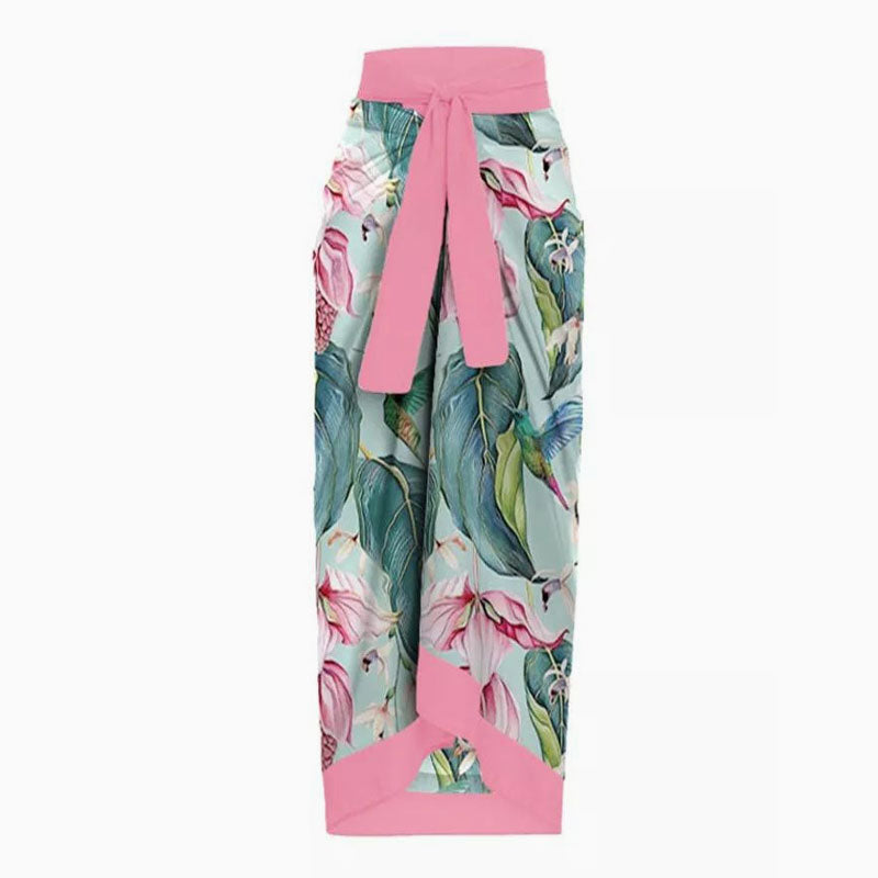 Sarong cache-cœur en mousseline de soie à imprimé vintage taille haute avec nœud papillon