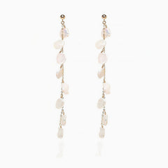 Wedding 18K Gold Plated Baroque Petal Pearl Cable Chain Drop Earrings