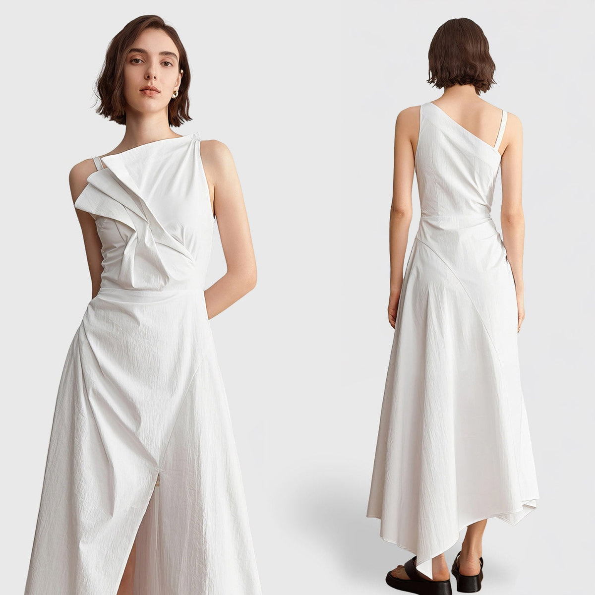 UNREGELMÄSSIGES MIDI-KLEID mit VORDERSCHLITZ - Weiß